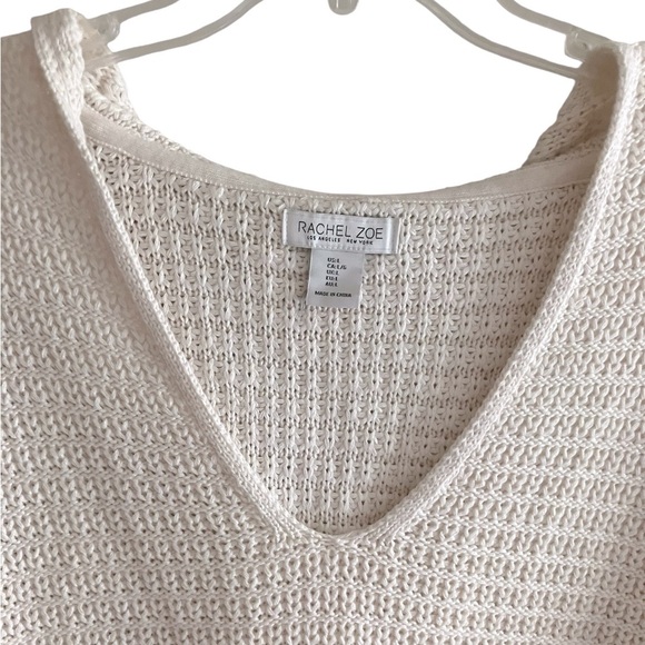 Rachel Zoe Preppy Knit Popover Hoodie Sweater Ivory Cotton Blend Women’s Large - Picture 6 of 11